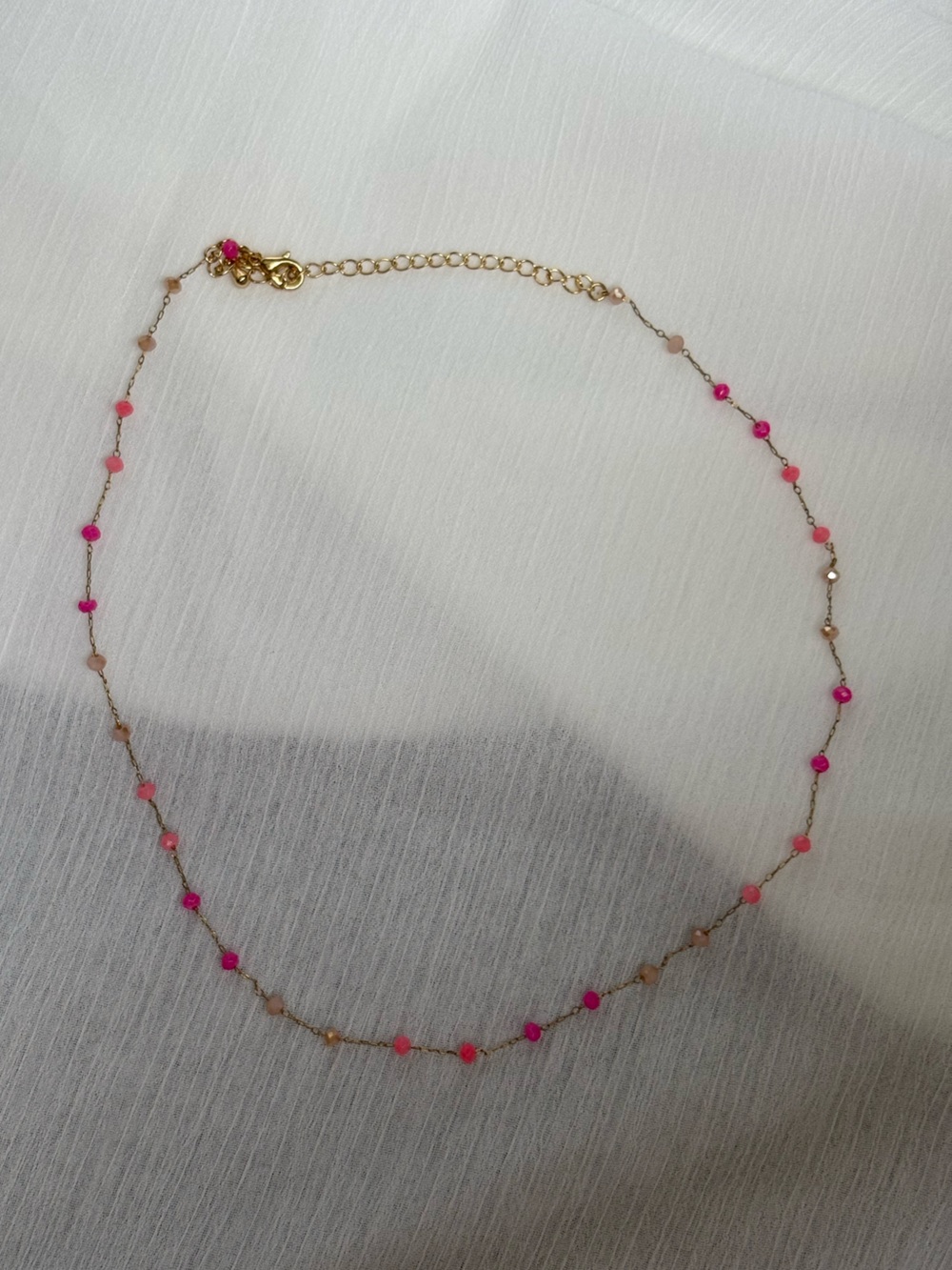 Delicate Pink Beaded Gold Chain Necklace